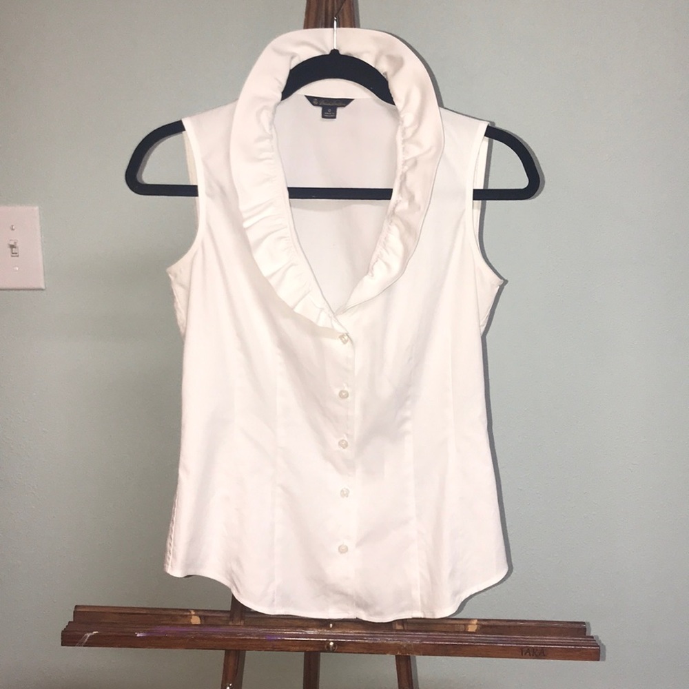 white blouse with ruffled collar, size 0